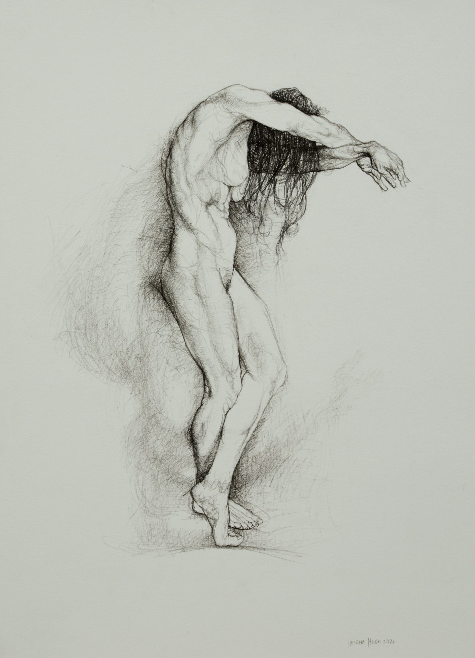Pose as a Windswept Tree IV, 42cm x 30cm, woodless charcoal on paper