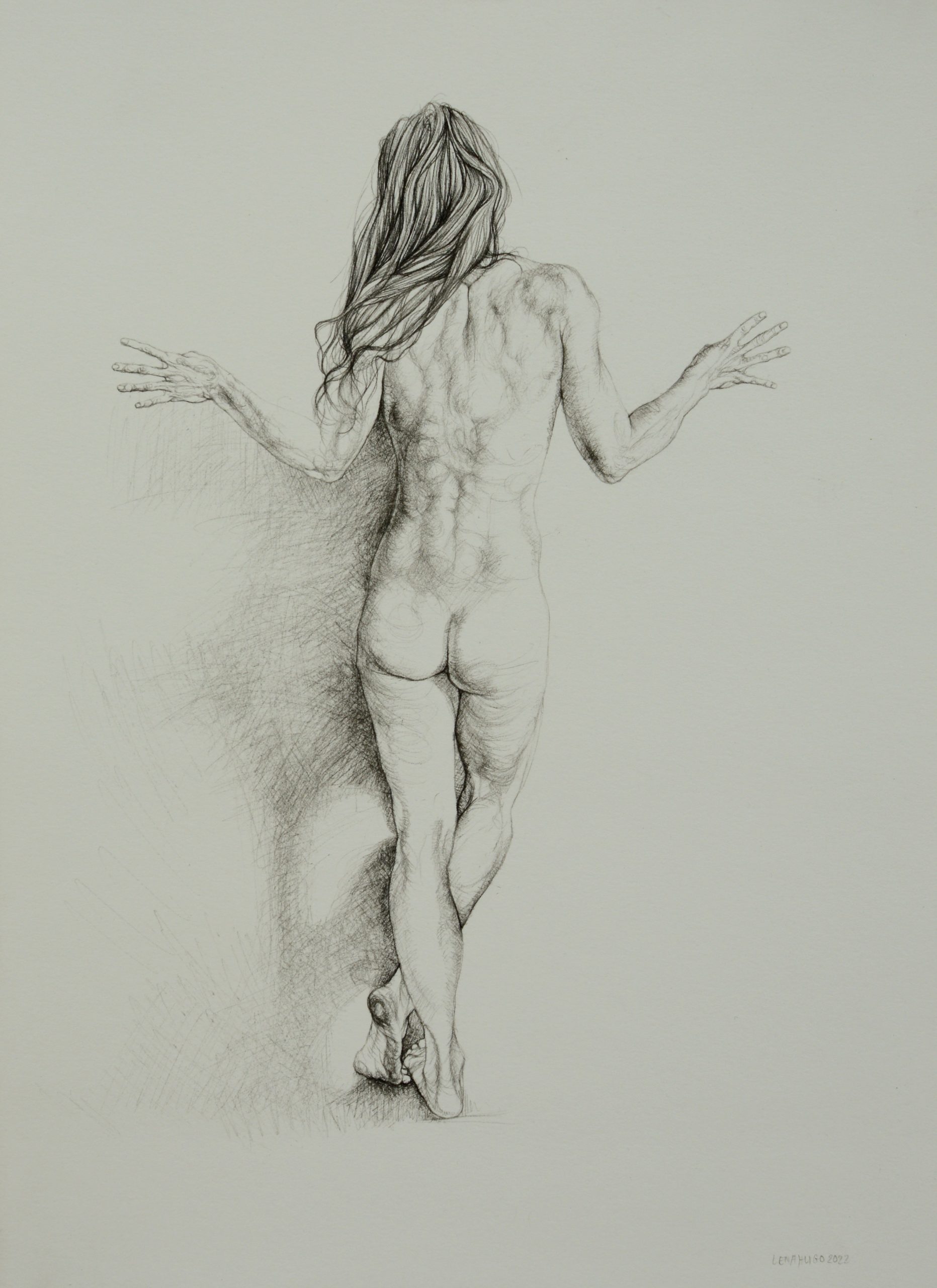 Pose as a Windswept Tree VI, 42cm x 30cm, woodless charcoal on paper