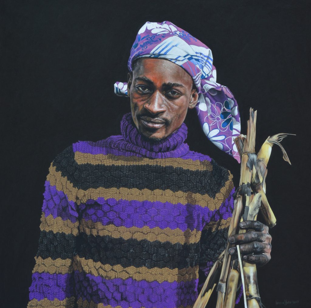 Man with Purple Bandana, 80cm x 80cm,  pastel on board