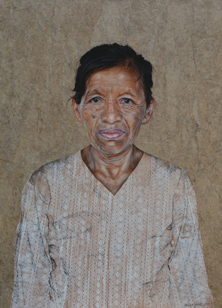 The Paper Lady, 80cm x 60cm, pastel, paint and banana fibre paper on board