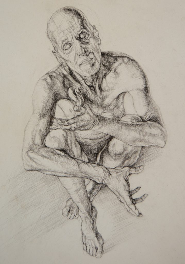 Contemplating Male Figure IV, 30cm x 21cm, charcoal on paper