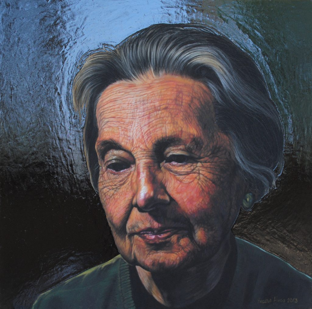 Mev. Cato Coetzee II, 35cm x 35cm, pastel and enamel paint on board