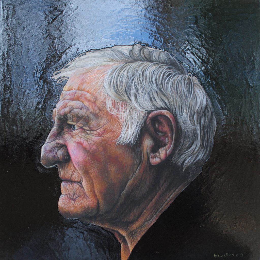 Mr Green, 35cm x 35cm, pastel and enamel paint on board
