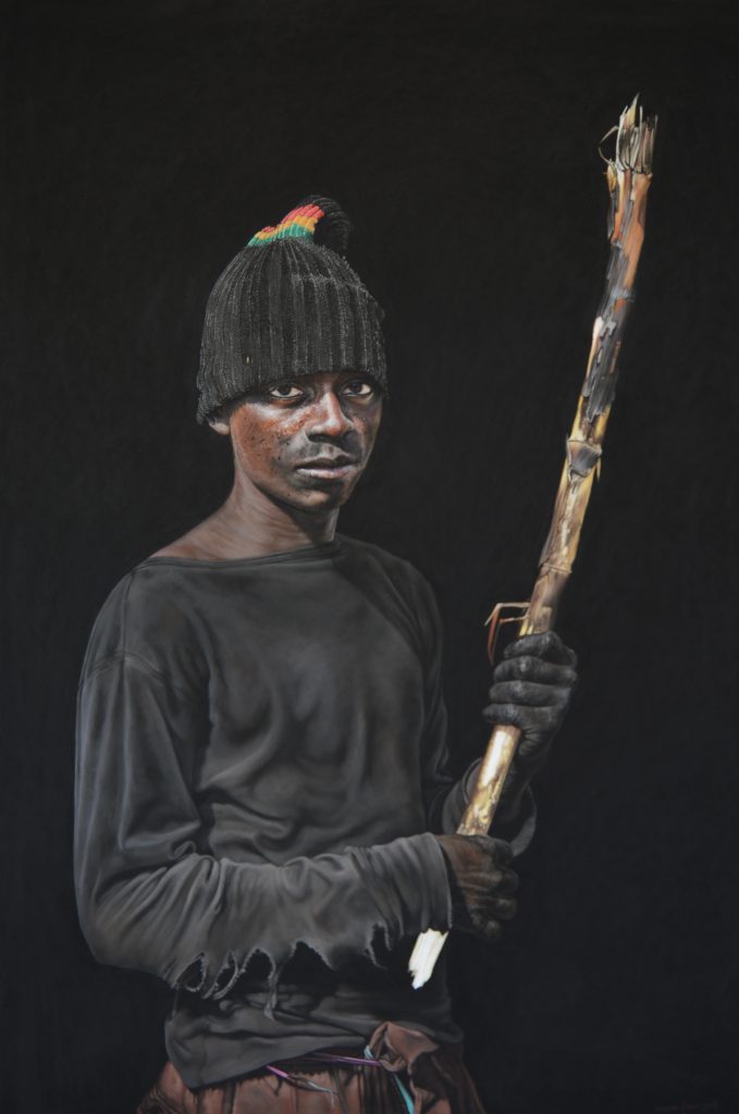 Portrait of a Man Holding a Sugar Cane, 100cm x 67cm, pastel on board